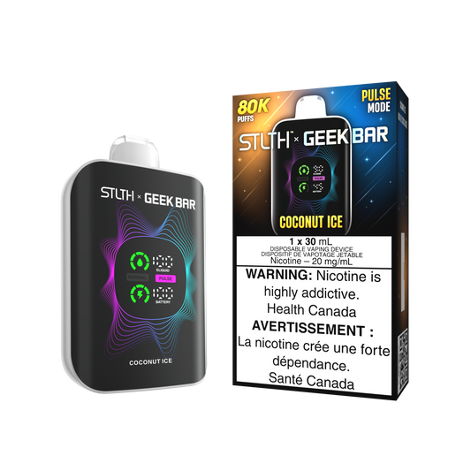 STLTH X Geekbar 80K Coconut Ice disposable vape – creamy tropical coconut with menthol chill, Quebec and Toronto.