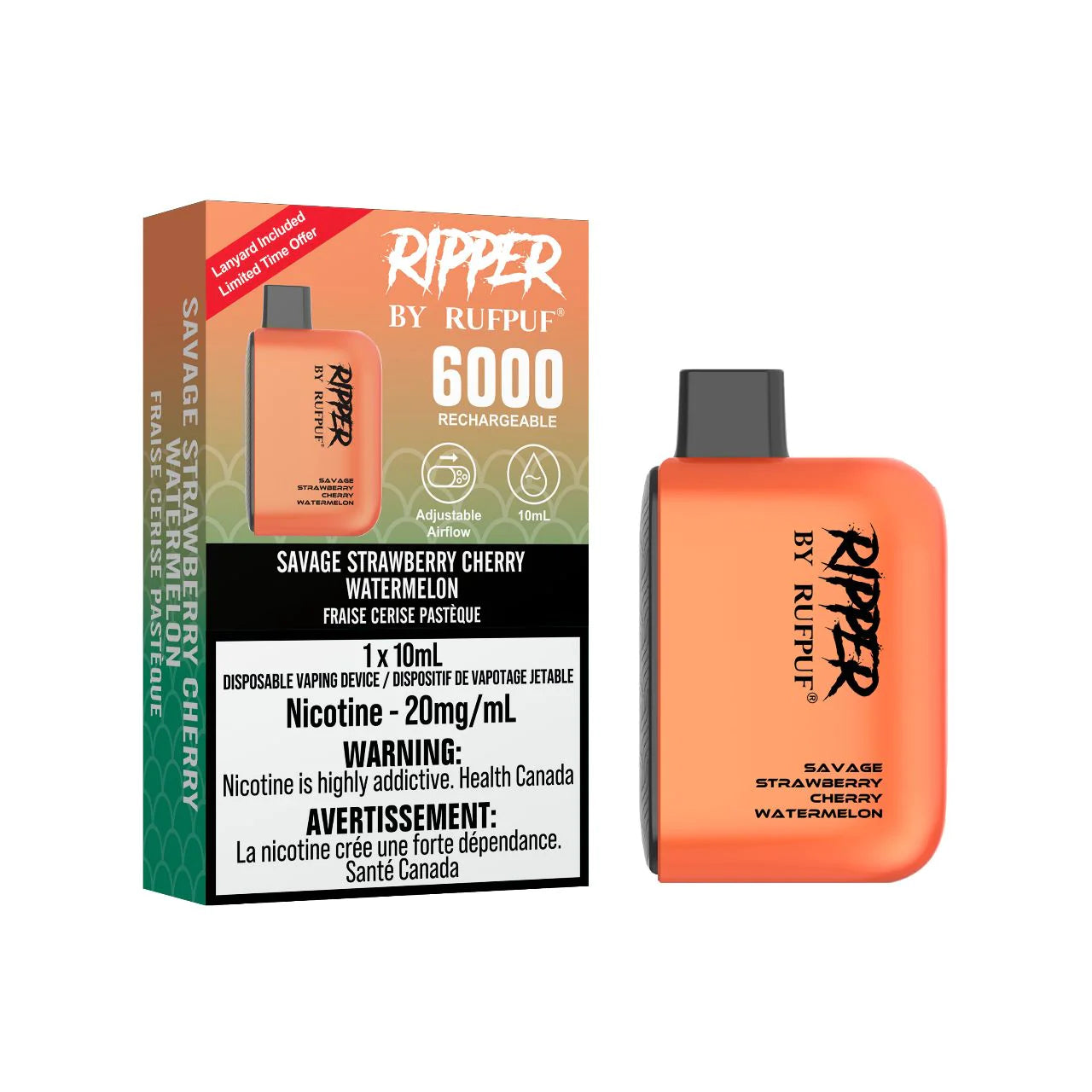 RUFPUF RIPPER 6000 DISPOSABLE - SAVAGE STRAWBERRY CHERRY WATERMELON | Buy Online | Best Vaping Experience | Long-Lasting Flavor & Performance