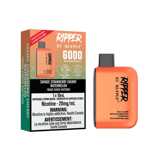 RUFPUF RIPPER 6000 DISPOSABLE - SAVAGE STRAWBERRY CHERRY WATERMELON | Buy Online | Best Vaping Experience | Long-Lasting Flavor & Performance