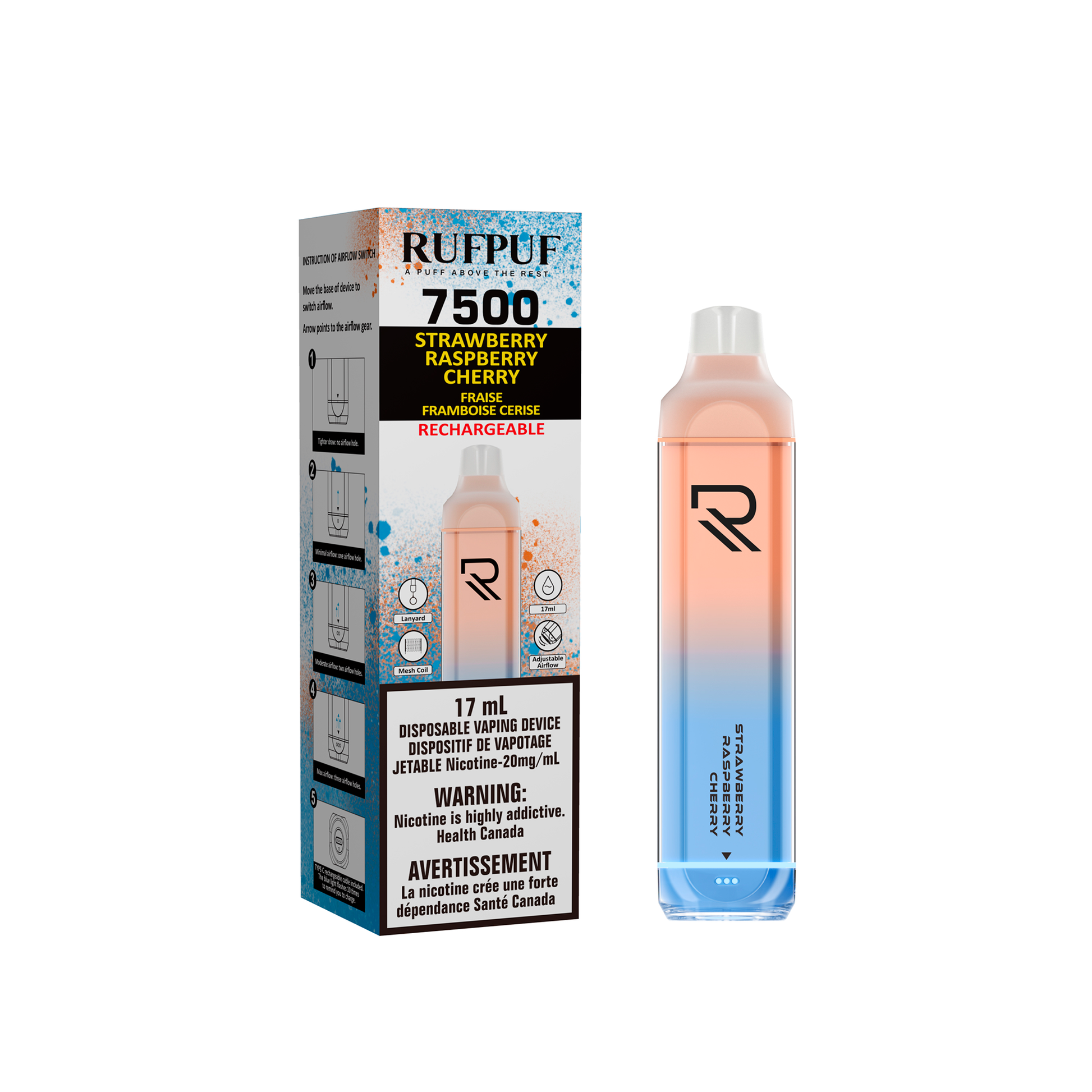 RUFPUF 7500 DISPOSABLE - STRAWBERRY RASPBERRY CHERRY | Buy Online | Best Vaping Experience | Long-Lasting Flavor & Performance