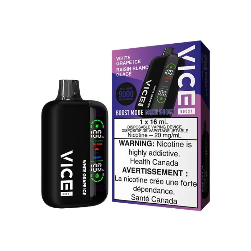 VICE BOOST DISPOSABLE VAPE - WHITE GRAPE ICE, 9000 PUFFS