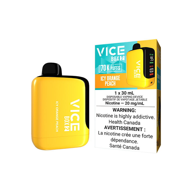 VICE BOX 2 70000 PUFF DISPOSABLE ORANGE PEACH ICE VAPE NEW CITY VAPES MONTREAL TORONTO SALE